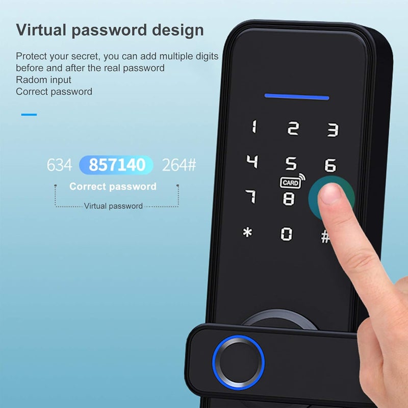 woobles Smart Door Lock Fingerprint Card Password Keys Unlocking Waterproof Security Anti-theft Lock Wifi Electronic Handle with Backlit Touch Panel for Tuya - Image 4